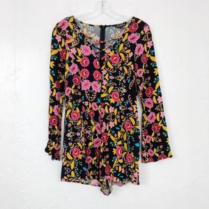 Express Floral Black and Pink Jumpsuit